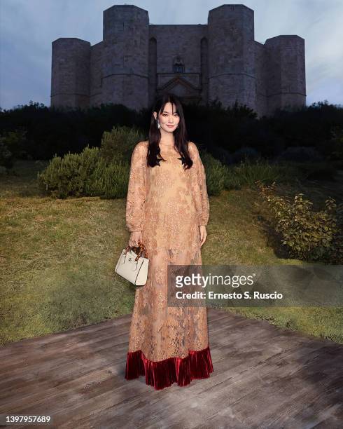 Mina Shin arrives at Gucci Cosmogonie - Castel Del Monte on May 16, 2022 in Castel Del Monte, Italy.