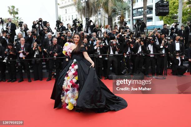 Aishwarya Rai attends the screening of "Top Gun: Maverick" during the 75th annual Cannes film festival at Palais des Festivals on May 18, 2022 in...