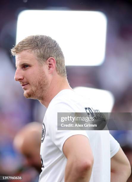 Martin Hinteregger of Eintracht Frankfurt warms up prior to the UEFA Europa League final match between Eintracht Frankfurt and Rangers FC at Estadio...