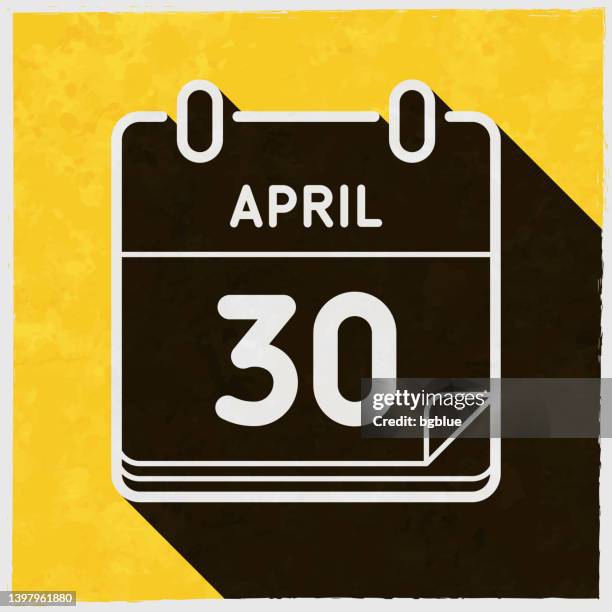 april 30. icon with long shadow on textured yellow background - april 30 stock illustrations