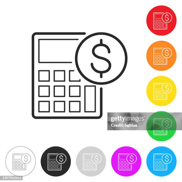 calculator with dollar sign. icon on colorful buttons - price calculator stock illustrations