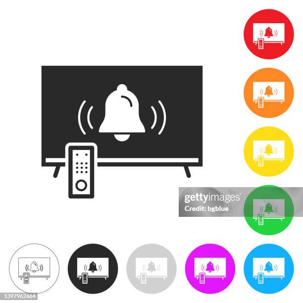 tv with ringing bell - notification. icon on colorful buttons - alarm clock ringing stock illustrations