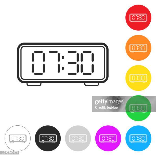 digital clock. icon on colorful buttons - number 7 clock stock illustrations