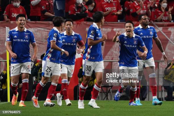 Kota Mizunuma of Yokohama F.Marinos celebrates after scoring his side's first goal during the J.LEAGUE Meiji Yasuda J1 11th Sec. Match between Urawa...