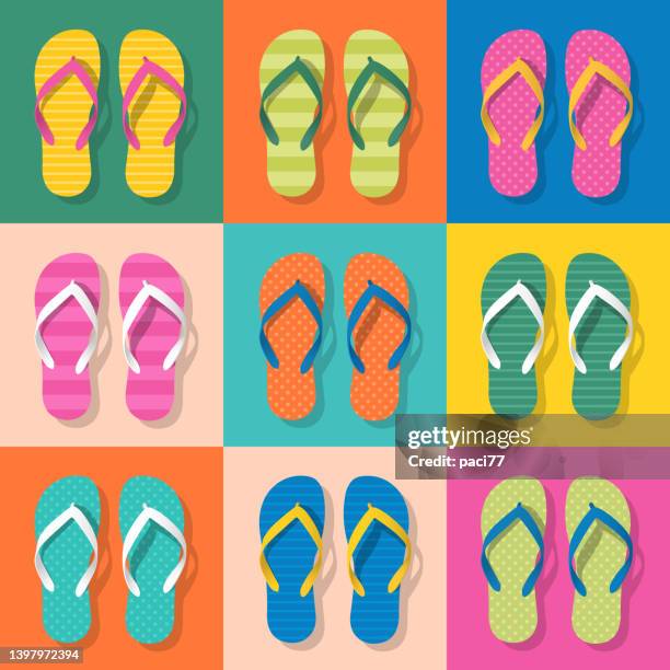 ilustrações de stock, clip art, desenhos animados e ícones de flip flops summer pattern - chinelo de dedo