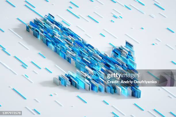 abstract cubic shapes connected into arrow sign - exchange trade show stock pictures, royalty-free photos & images