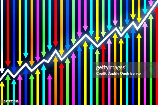 abstract vertical bar graph with multi coloured chart. - liniendiagramm stock-fotos und bilder