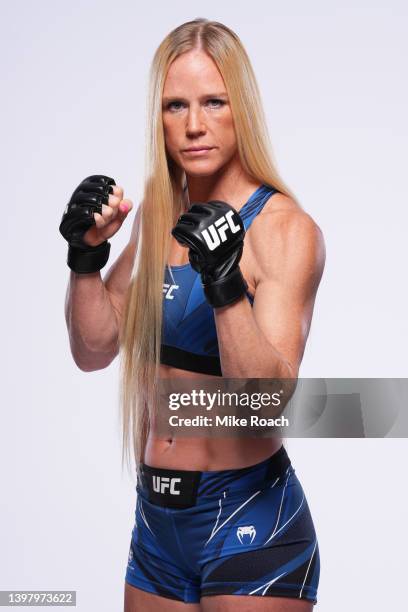 Holly Holm poses for a portrait during a UFC photo session on May 18, 2022 in Las Vegas, Nevada.