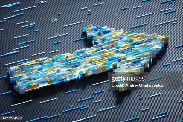 abstract cubic shapes connected into arrow sign - automated guided vehicles stockfoto's en -beelden
