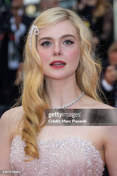 Actress Elle Fanning attends the screening of "Top Gun: Maverick" during the 75th annual Cannes film festival at Palais des Festivals on May 18, 2022...