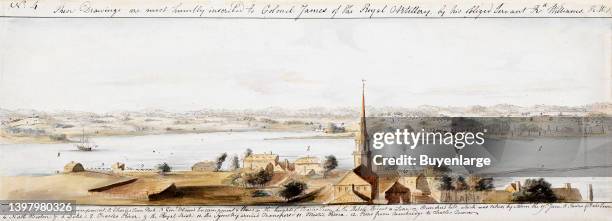 View of the country round Boston taken from Beacon hill. View from Boston looking north, with Royal Irish camp, steeple of Old North Church and...