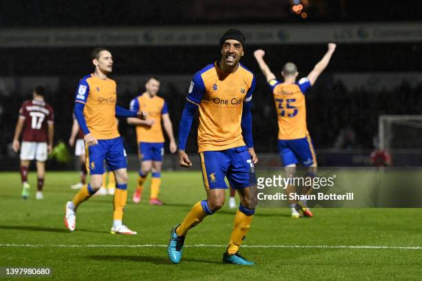 James Perch of Mansfield Town celebrates with the fans after their sides victory during the Sky Bet League Two Play-off Semi Final 2nd Leg match...