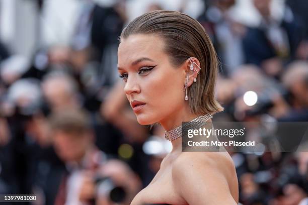 Josephine Skriver attends the screening of "Top Gun: Maverick" during the 75th annual Cannes film festival at Palais des Festivals on May 18, 2022 in...