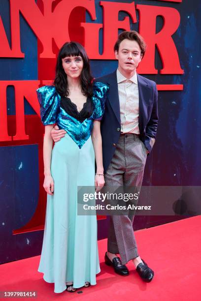 Actors Natalia Dyer and Charlie Heaton attend the 'Stranger Things' season 4 premiere at the Callao Cinema on May 18, 2022 in Madrid, Spain.