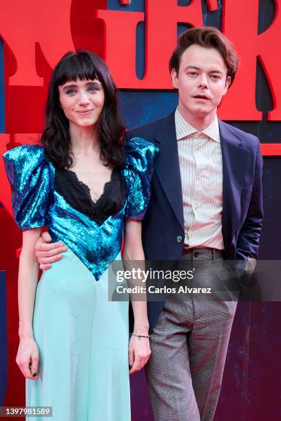 Actors Natalia Dyer and Charlie Heaton attend the 'Stranger Things' season 4 premiere at the Callao Cinema on May 18, 2022 in Madrid, Spain.