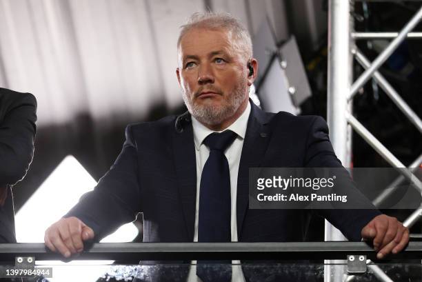 Ally McCoist, former Rangers player looks on from the BT Sport balcony during the UEFA Europa League final match between Eintracht Frankfurt and...