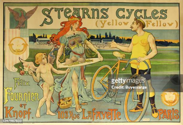 Stearns Cycles Yellow Fellow Félix Fournier et Knopf. 103 Rue Lafayette Paris’ Lithographic poster printed by: Courmont Frères Rue Bréquet, Paris....