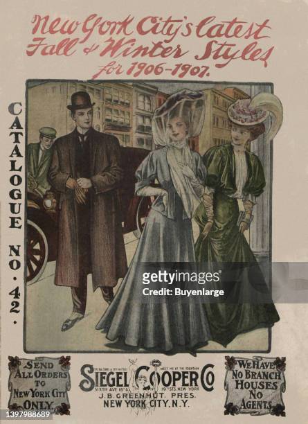 Cover to New York City's Latest Fall & Winter Styles for 1906-`907. Catalog No. 42 from the Siegele Cooper company. Artist unknown, 1907