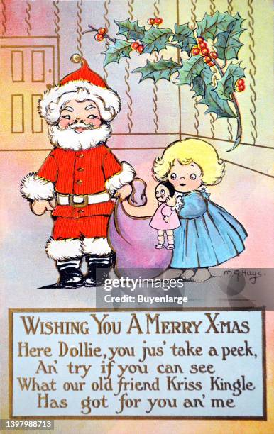 Wishing you a Merry X-mas. Here Dollie, you jus' take a peek, An' try if you can see what our old friend Kriss Kringle has got for you an' me. Artist...