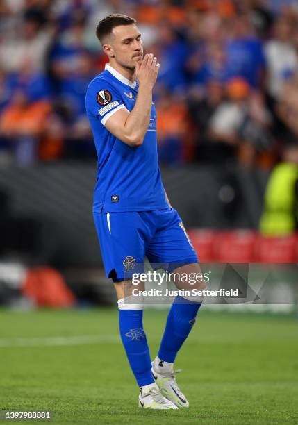 Aaron Ramsey of Rangers reacts after having their side's fourth penalty saved during the penalty shoot out during the UEFA Europa League final match...