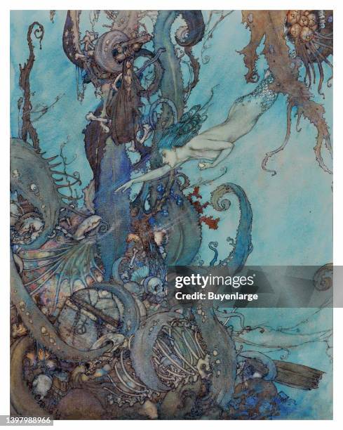 Edmund Dulac's illustration of "the little mermaid." From Hans Christian Andersen's book, "The Snow Queen and Other Stories from Hans Andersen."...