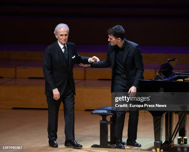 Pianist Josep Buforn and singer Josep Carreras during the Fundacio Montserrat Caballe benefit concert at the Barcelona Auditorium on May 18 in...