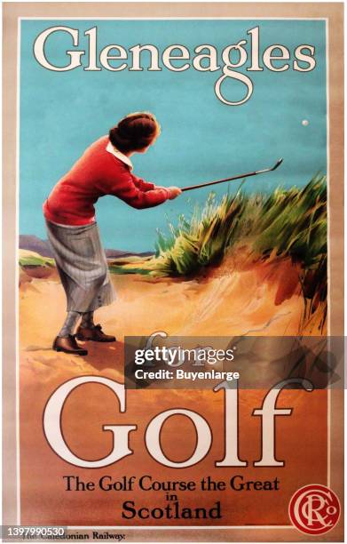 Railway travel poster for the Gleneagles golf course in Scotland via the Caledonian Railway. The Caledonian Railway was a major Scottish railway...