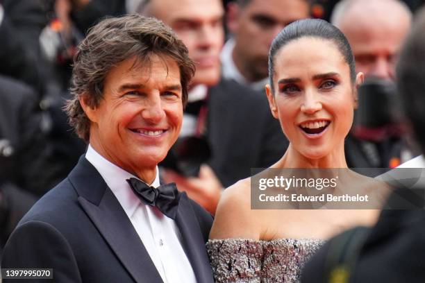 Tom Cruise and Jennifer Connelly attend the screening of "Top Gun: Maverick", during the 75th annual Cannes film festival at on May 18, 2022 in...