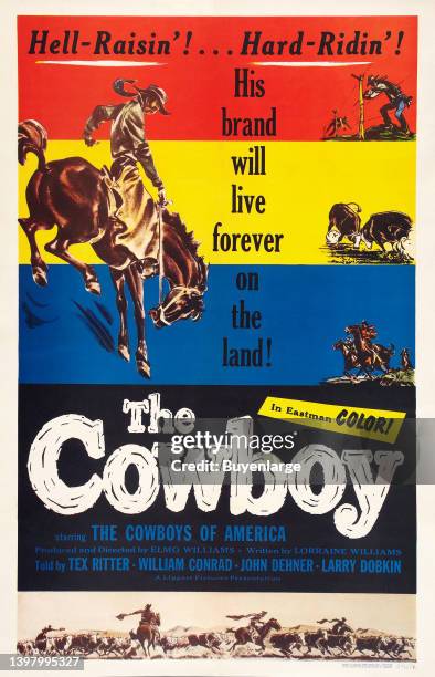 Movie poster for "The Cowboy" produced by Lippert in 1954. Starring The Cowboys of America, Tex Ritter, William Conrad, John Dehner, Larry Dobkin....