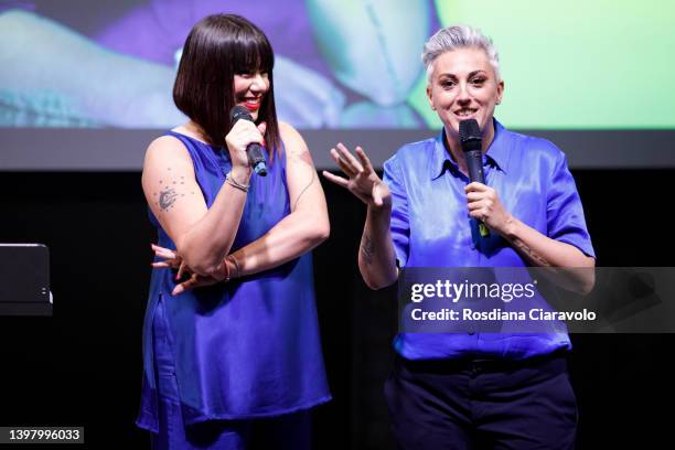 Cristina Fogazzi aka Estetista Cinica and Cathy La Torre attend "Ci Sono Cose Più Importanti" Book Presentation at Teatro Franco Parenti on May 18,...