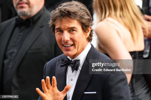 Tom Cruise is seen during the screening of "Top Gun: Maverick", during the 75th annual Cannes film festival at on May 18, 2022 in Cannes, France.