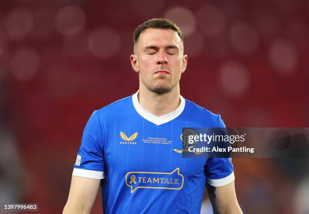 Aaron Ramsey of Rangers looks dejected following their sides defeat in the UEFA Europa League final match between Eintracht Frankfurt and Rangers FC...