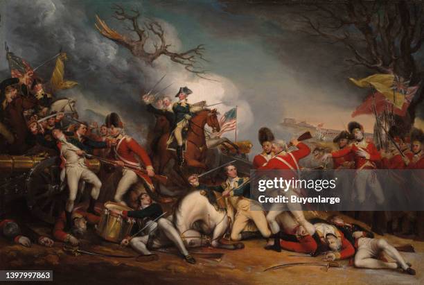 The Death of General Mercer at the Battle of Princeton, January 3, 1777 displays several events at the Battle of Princeton. At the center, American...