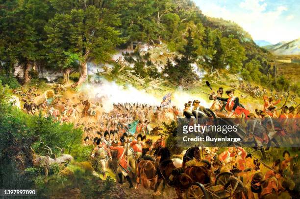Emanuel Leutze’s “Washington at the Battle of the Monongahela.” The British troops portrayed are wearing Revolutionary War uniforms: Death of General...