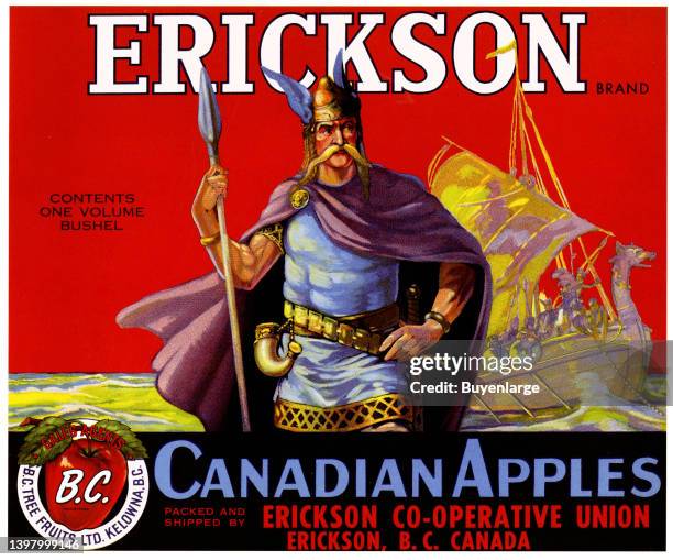 Vintage Apple Crate label for Erickson Canadian Apples, Erickson B.C Vintage Apple Crate label for Erickson Canadian Apples, Erickson B.C