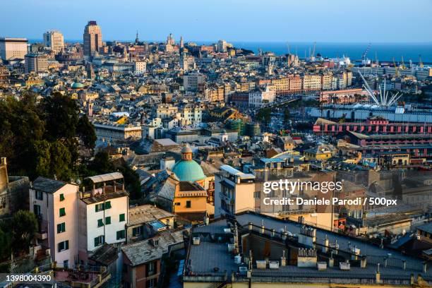 genova cityscape,high angle view of buildings in city,via di montegalletto,genova,genoa,italy - genoa stock pictures, royalty-free photos & images