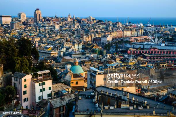 genova cityscape,high angle view of buildings in city,via di montegalletto,genova,genoa,italy - genoa bildbanksfoton och bilder