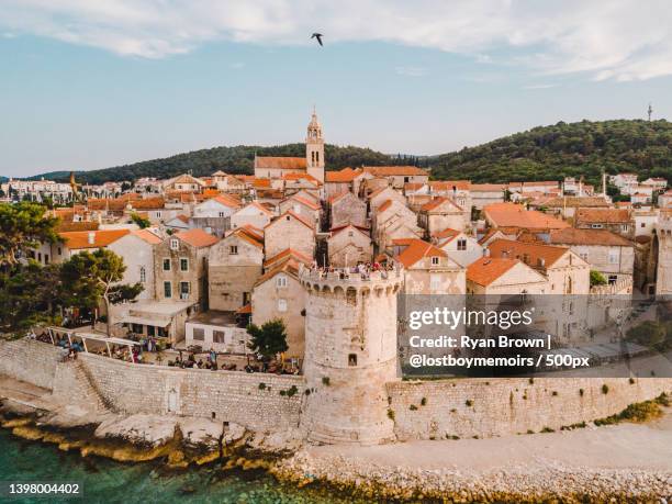 korcula old town lostboymemoirs,high angle view of townscape against sky,korcula old town,croatia - korcula island stock pictures, royalty-free photos & images