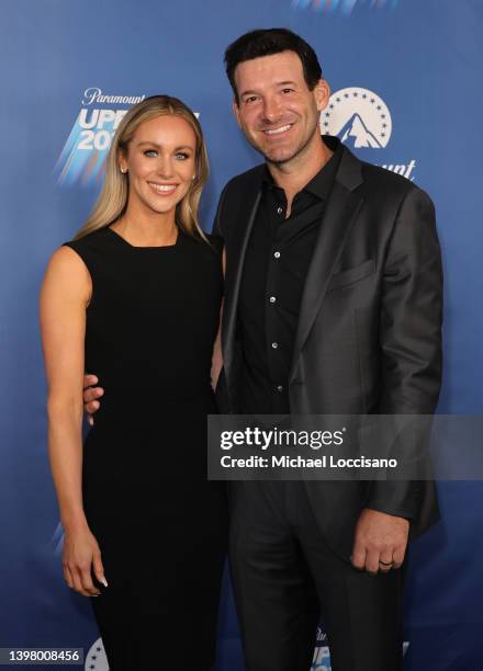 Candice Crawford and Tony Romo attend the 2022 Paramount Upfront at 666 Madison Avenue on May 18, 2022 in New York City.