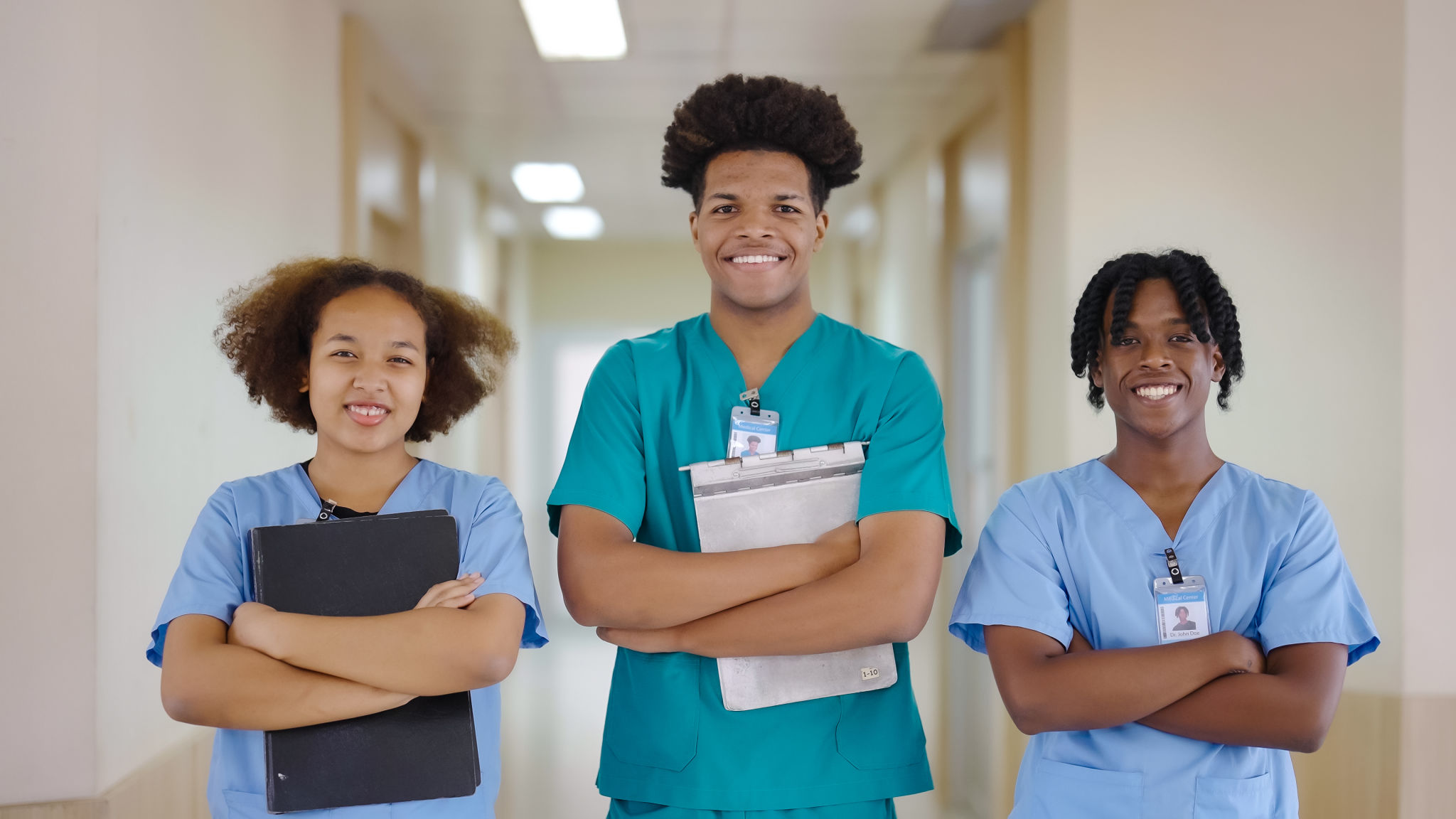 Black group people medical team. Hospital medical staff. Doctor and nurse happy and smile in hospital Black group people medical team. Hospital medical staff. Doctor and nurse happy and smile in hospital