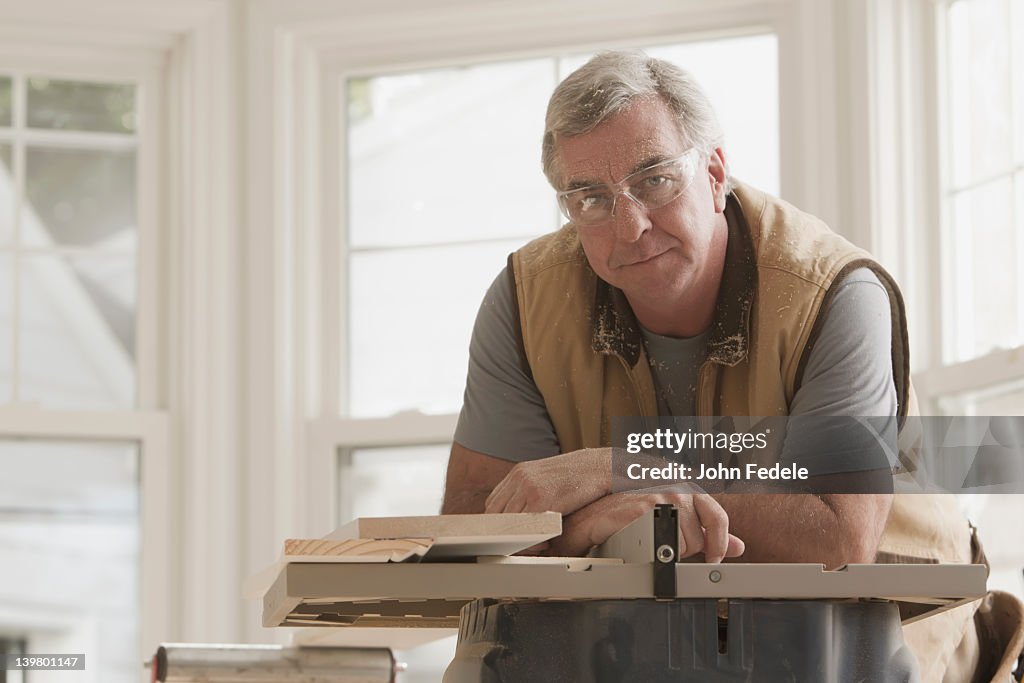 Serious Caucasian carpenter