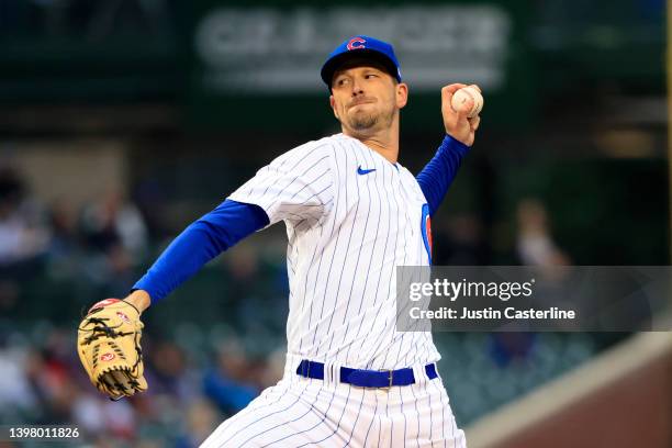 Drew Smyly of the Chicago Cubs throws a pitch in the second inning in the game against the Pittsburgh Pirates at Wrigley Field on May 18, 2022 in...