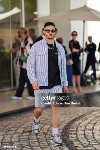 Baptiste Giabiconi is seen during the 75th annual Cannes film festival at on May 18, 2022 in Cannes, France.