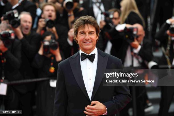 Actor Tom Cruise attends the screening of "Top Gun: Maverick" during the 75th annual Cannes film festival at Palais des Festivals on May 18, 2022 in...