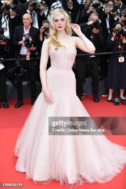 Actress Elle Fanning attends the screening of "Top Gun: Maverick" during the 75th annual Cannes film festival at Palais des Festivals on May 18, 2022...