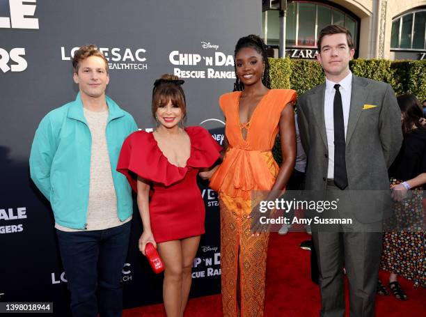 Andy Samberg, Paula Abdul, Kiki Layne, and John Mulaney attend "Chip 'n Dale: Rescue Rangers" Los Angeles Premiere at El Capitan Theatre on May 18,...