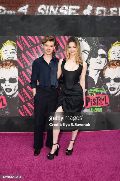 Thomas Brodie-Sangster and Talulah Riley attend Vanity Fair and FX Present "Pistol" at The Metrograph on May 18, 2022 in New York City.