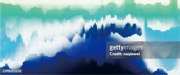 stockillustraties, clipart, cartoons en iconen met vector half tone polka dots style watercolor mountain textured fluidity pattern,abstract backgrounds - macrovector