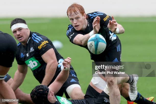 Finlay Christie of the Blues during a Blues Super Rugby Pacific training session at. Blues HQ on May 19, 2022 in Auckland, New Zealand.