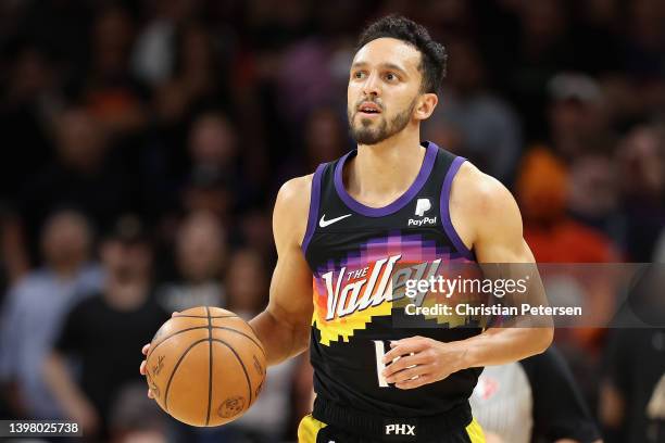 Landry Shamet of the Phoenix Suns handles the ball during the second half of Game Five of the Western Conference Second Round NBA Playoffs at...